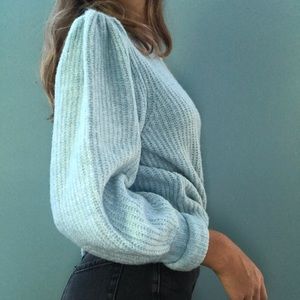 sky blue puff sleeve wool sweater